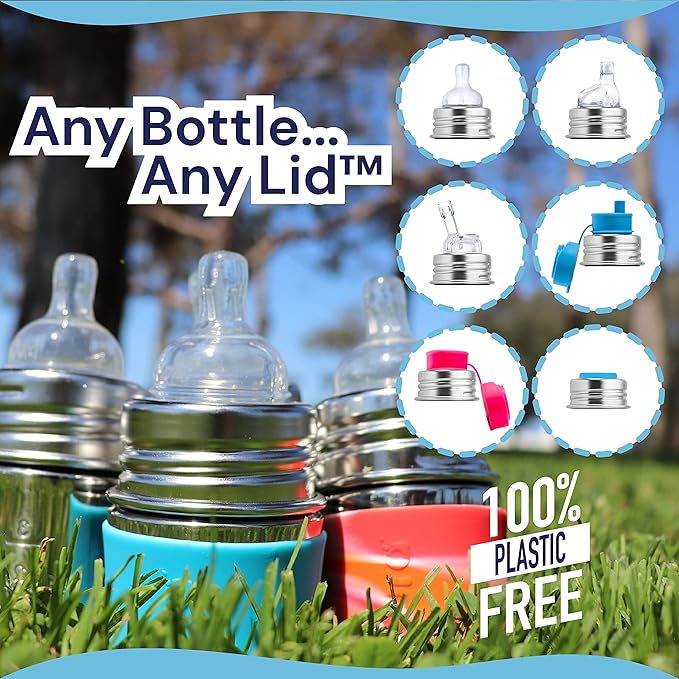 Pura Kiki 5oz/150ml Stainless Steel Anti-Colic Infant Bottle w/Silicone Natural Vent Nipple & Sleeve, 100% Plastic-Free, MadeSafe Certified, Medical-Grade Silicone - Aqua