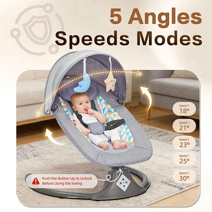 Electric Baby Swing for Infants,Multifunctional 3-in-1 Rocker,5-Speed Adjustable,Remote Control,10 Melodies,5-Point Harness,for Infants Up to 30 lbs, Up to 12 Months Easy Assembly (Gray)