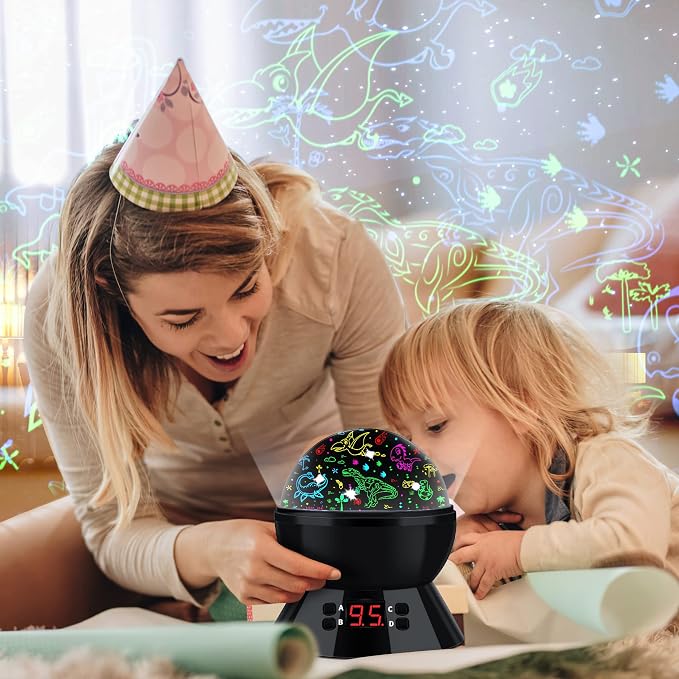 Dinosaur Night Light Projector for Kids, 360° Rotating Dino Projection Lamp Star Projector for Bedroom Ceiling, Toddler Night Light with Timer, Birthday Gift for Boys, Dinosaur Toys for Kids Ages 3-5