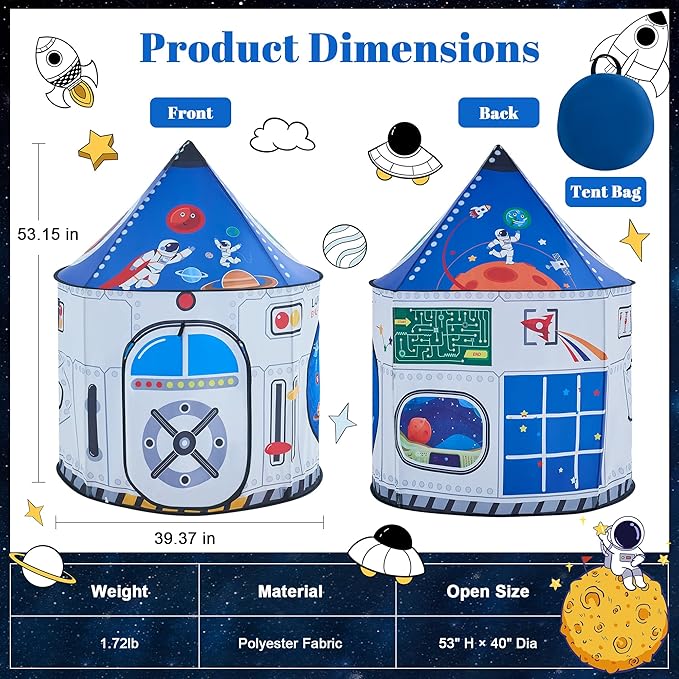 Hallo Deer Kids Play Tent, Astronaut Spaceship Space Pop Up Tent Kids, Foldable Castle Kid Tent Indoor Outdoor Fun & Imagination, Toddler Tents Indoor Gifts for Baby Boys Girls