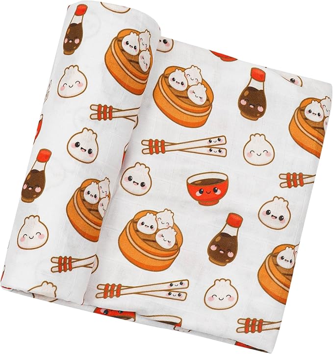 Muslin Swaddle Blanket for Unisex, Soft Breathable and Skin-Friendly Baby Swaddles for Boys & Girls, Newborn Receiving Blanket, Dumpling Bao Blankets Babies, Kawaii Large 42 x 47 inches
