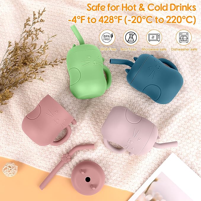 MCGMITT Silicone Baby Sippy Cup, 5oz Leak Proof Straw Cup for Infants Kids 6 12 18 Months, BPA Free Non Toxic Toddlers Training Cup with Handle, Soft Toddler Open Cup For Travel or At Home
