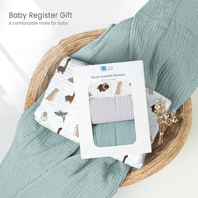 lulumoon Baby Muslin Swaddle Blankets: Soft Receiving Blanket for Newborn - Cotton Swaddling Blanket for Neutral 3Pack