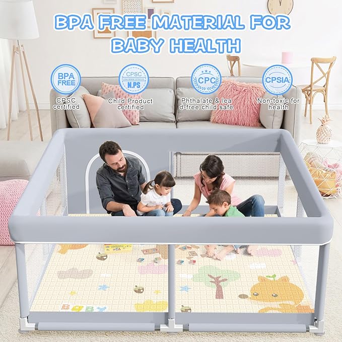 XVISHX Baby Playpen with Mat, 50 x 50 Inch Play Pen Playards, Playpen for Babies and Toddlers, Baby Playard for Indoor & Outdoor Active Center Game Fence, Skin-Friendly Fabric and Soft Breathable Mesh