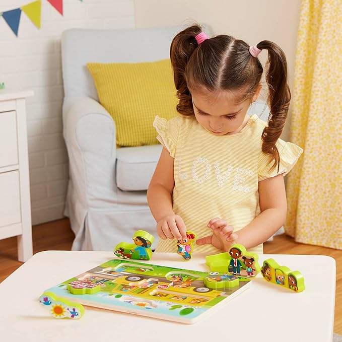 B. toys – Peek & Explore 2 – Pack – Outer Space & School Bus – Chunky Puzzle Pack – Puzzles for Toddlers, Kids – 8 Pieces Each – 2+ Years