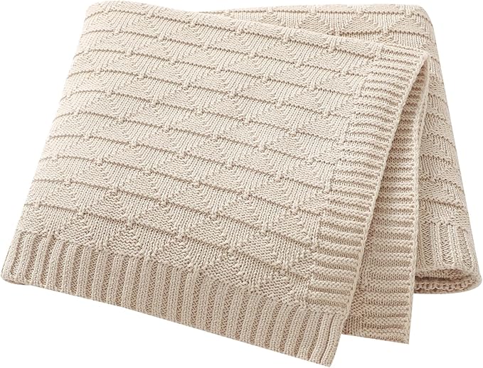 Baby Receiving Blanket for Boys Girls Knit Neutral Swaddle Blankets Soft Lightweight Crib Stroller Blankets for Newborn Infant Toddlers Beige 30 x 40 Inch