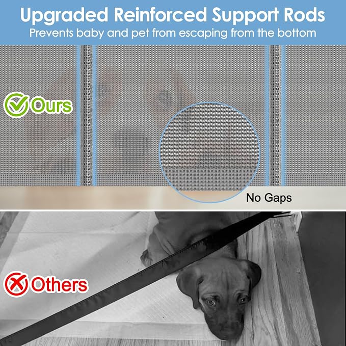 Reinforced Retractable Baby Gates with Support Rods, Retractable Gate for Babies and Pets Prevent Bottom Crawling Through, Extends up to 55” Wide, Mesh Dog Gate for The House Indoor Outdoor, Gray