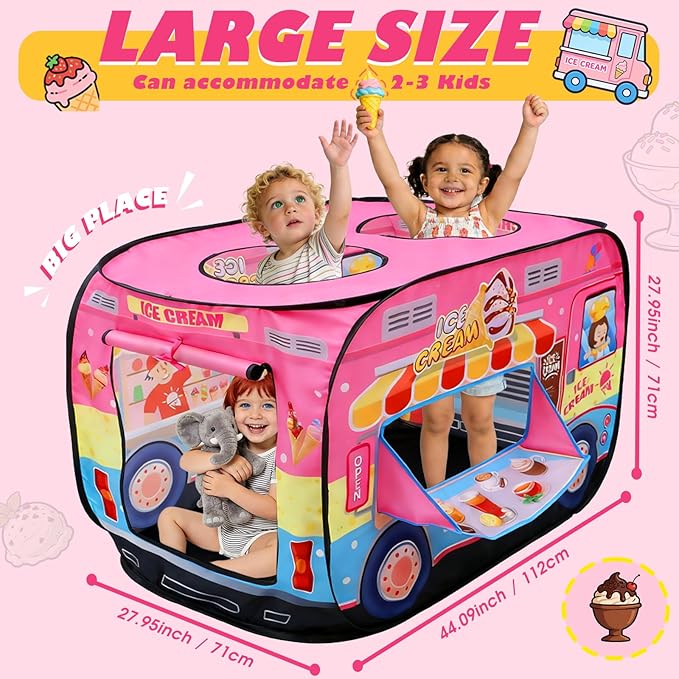 Ice Cream Truck Instant Play Tent for Kids, Play Tent One Second Setup Indoor Outdoor Children's Playhouse Foldable Pretend Play Toddler Toys Birthday Gift for Boys Girls Ages 3 4 5 6 Year Old