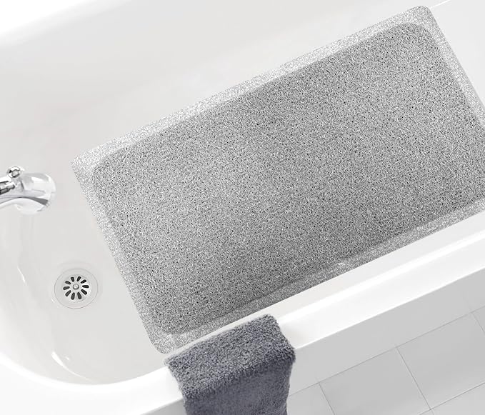 Home Expressions Non Slip with Suction Cups Loofah Bathmat 27"x15" & 29.5"X16.9", PVC Loofah Bathroom Mats, Loofah Mats for Shower and Bathroom, Quick Drying, (LTGRYWHI 29.5"X16.9")