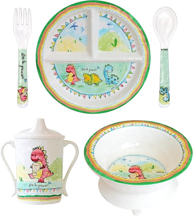 Baby Cie Kids and Baby Melamine Place Setting Sippy Cup, Suctions Bowl, Section Plate and Fork Spoon Set (BE THE LEADER)