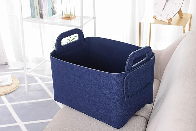 Storage Basket Felt Storage Bin Collapsible& Convenient Box Organizer with Carry Handles for Office Bedroom Closet Babies Nursery Toys Laundry (Navy Blue, 19.9inch（L）Ã?3.6inch（W）Ã?2.6inch（Hï¼?