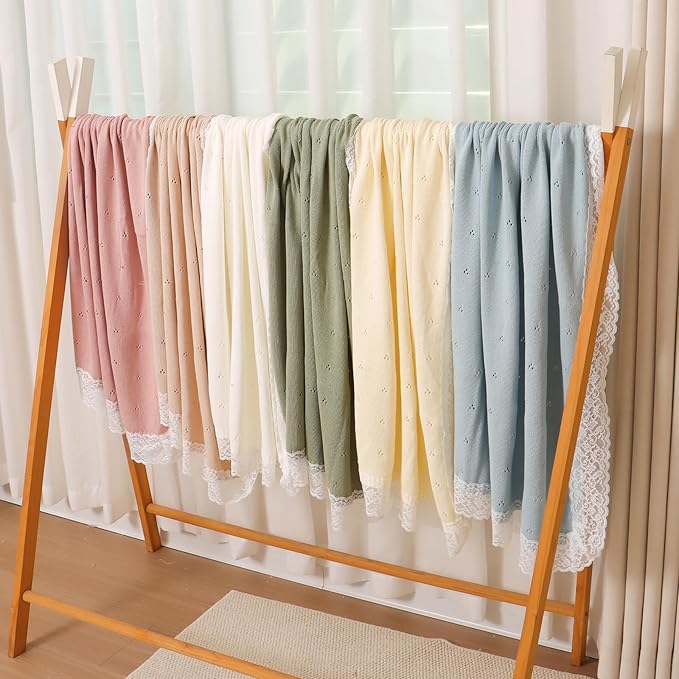 Hadetoto Cotton Lace Knit Baby Blankets, Super Soft Lightweight Crib Blanket for Infant Boys Girls, Nursery Bedding (White)
