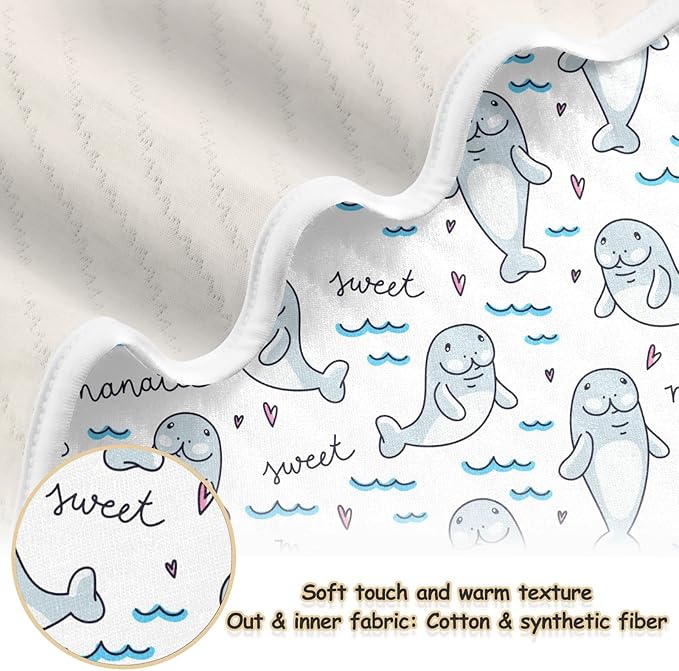 Ollabaky Cartoon Manatee Baby Blanket for Boys Girls Cotton Throw Blanket Swaddle Blanket for Crib Stroller Nursery Receiving Blanket Infant Toddler Unisex 30"x40"