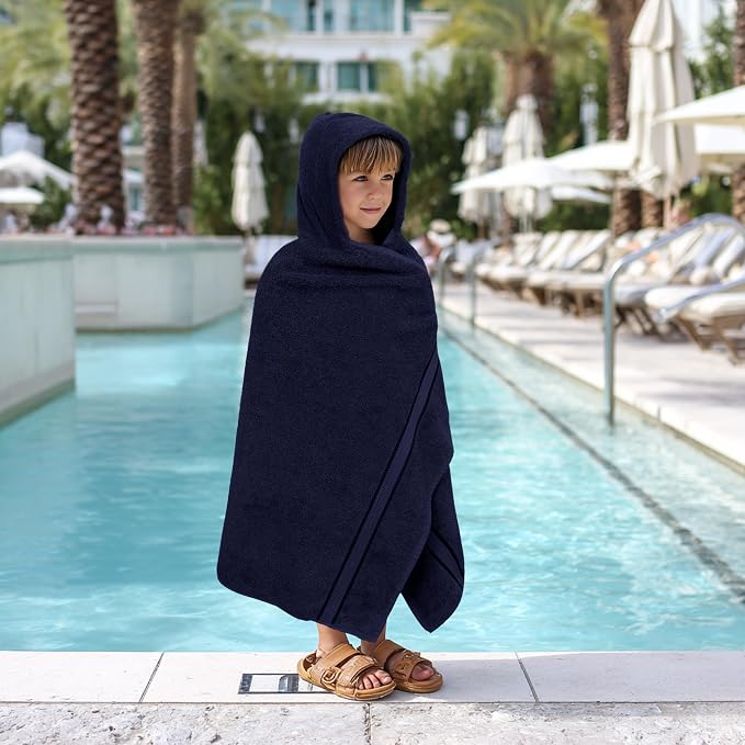 ORIGINAL KIDS Hooded Bath Towel Wrap - 2 Pack - Ultra Soft 100% Cotton Terry Large Oversized Hooded Kids Towel - Shower Pool Beach - 579 GSM Absorbent Quick Dry Plush Gift - 30 x 54 - Navy
