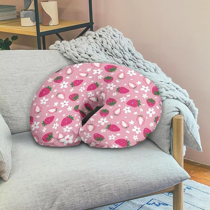 Strawberry Breastfeeding Pillow Cover with Hidden Zipper for Newborn Skin-Friendly Comfortable Baby Nursing Replacement Pillowcase for Home Sofa Car Decor