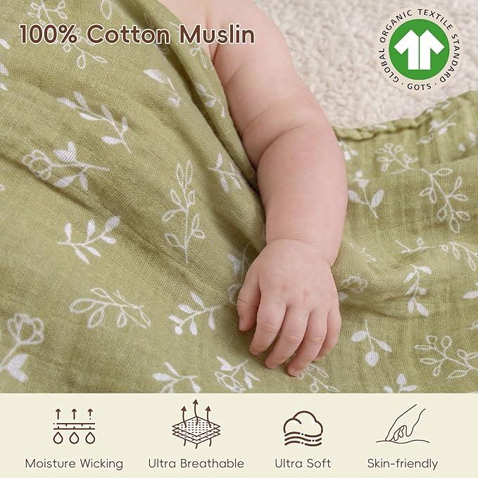 david's kids 4 Pack Baby Muslin Swaddle Blankets, 100% Cotton and Ultra Soft Breathable Receiving Blanket Wrap for Boys Girls, New Born Essentials, Large 47 x 47 inches, Farm & Duck
