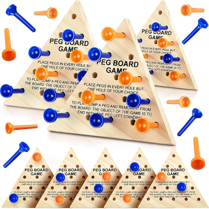 Zhanmai 10 Sets Wooden Triangle Peg, Educational Board, Travel Size, Operation Christmas Learning Puzzles (Blue & Orange Peg)