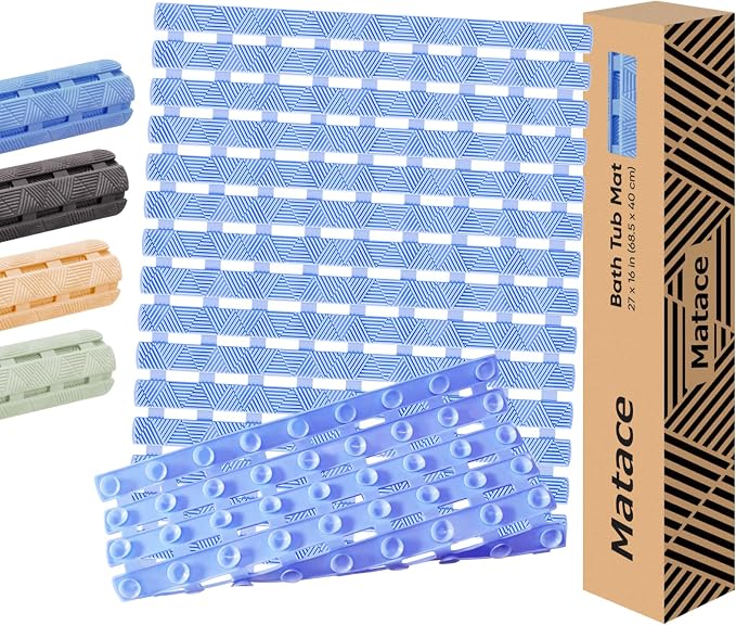Bathtub Mat Non Slip - for Inside Bath Tub & Shower, Large 40x16 Inch, 261 Strong Suction Cups, Soft Textured Surface, Fast Drain & Quick Dry, Bathroom Safety Mat, Pastel Blue, Matace