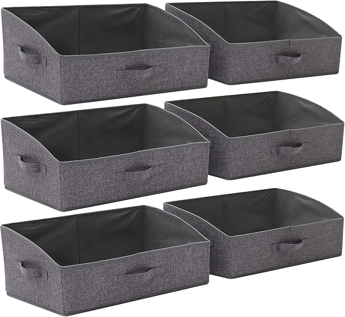 TENABORT 6 Pack Trapezoid Large Foldable Closet Storage Bins with Handle, Fabric Storage Organizer Cube Colth Containers Linen Box Shelf Baskets for Clothes Clothing Shelves Wardrobe