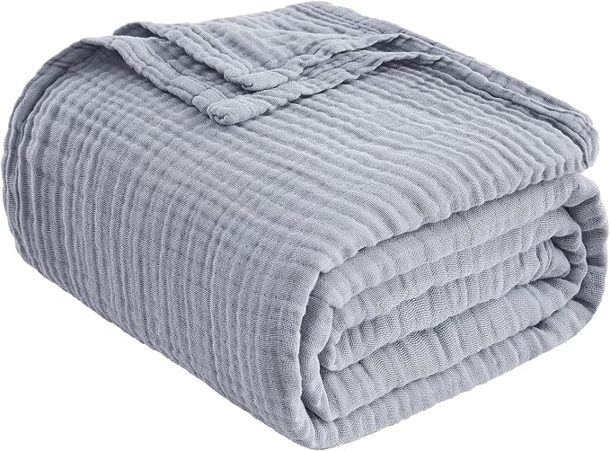 EMME Muslin Baby Blankets 100% Cotton 4-Layer Swaddle 40"x50" Lightweight Soft Breathable for Toddler, Infant, Newborn All Season Gauze Blanket, Dusty Blue