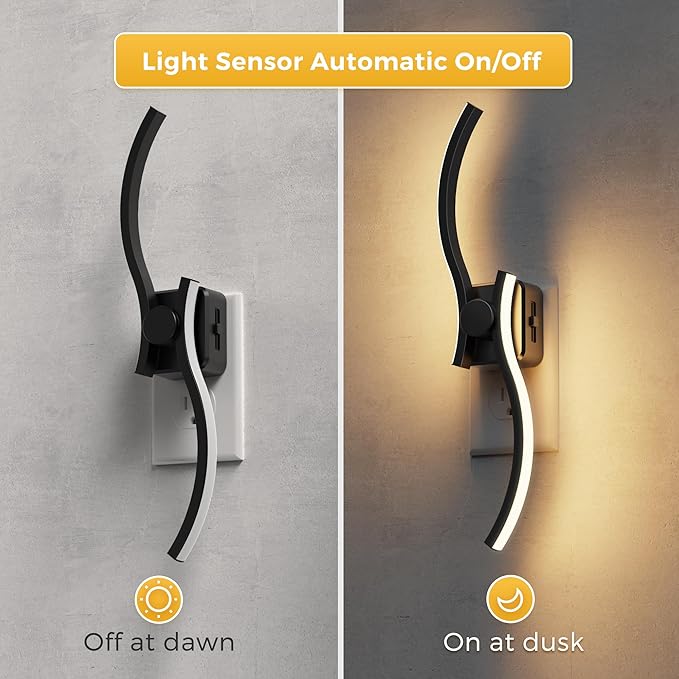 L LOHAS LED Night Light, 2 Pack Night Lights Plug into Wall, Modern Wall Sconces with Dusk to Dawn Sensor, Dimmable Wave Plug in Night Light, 3000K Soft White for Bedroom Living Room