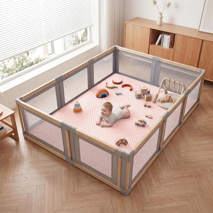 Baby Floor Play Mat for Playpen, Extra Thick 71x59 Inches Padded Mat with Ultra Soft 3D Minky Dot & Removable Washable Cover, Non-Slip & Safe for Crawling,Tummy Time,Infant/Toddler (Pink)