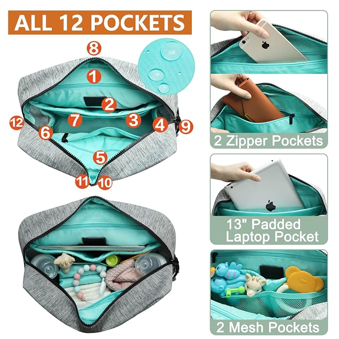 MOMINISDE Mini Diaper Bag Backpack, Small Diaper Bag, Mini Diaper Bag, Diaper Bag Organizers, 4 Insulated Pockets, Changing Pad, Stroller Straps
