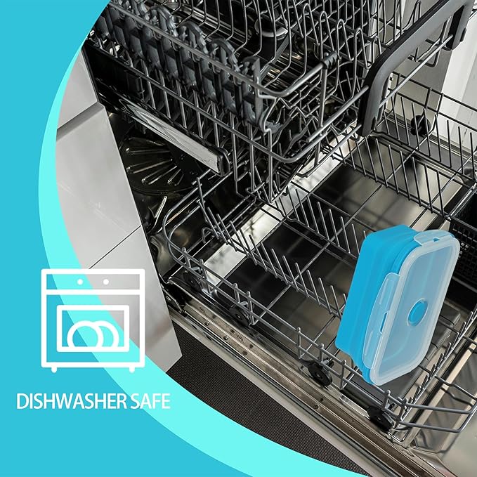 Plus 4PCS Foldable Silicone Food Storage Containers for Kitchen Storage for Leftovers Fruits and Meal Prep Dishwasher Safe Microwave Safe Ideal for Home and Travel (blue, 27OZ)