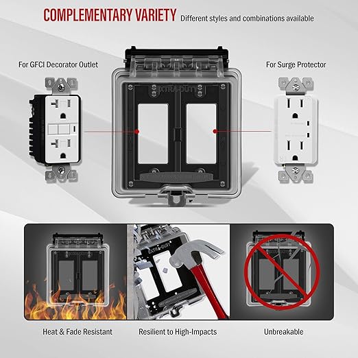 ENERLITES 2-Gang Weatherproof Outdoor Outlet Cover Extra-Duty in-Use Outlet Cover, Outdoor Decorator/GFCI Receptacle Outlets, 6.1??H x 5.2??W x 2.5??D, IUC2V-D, Clear