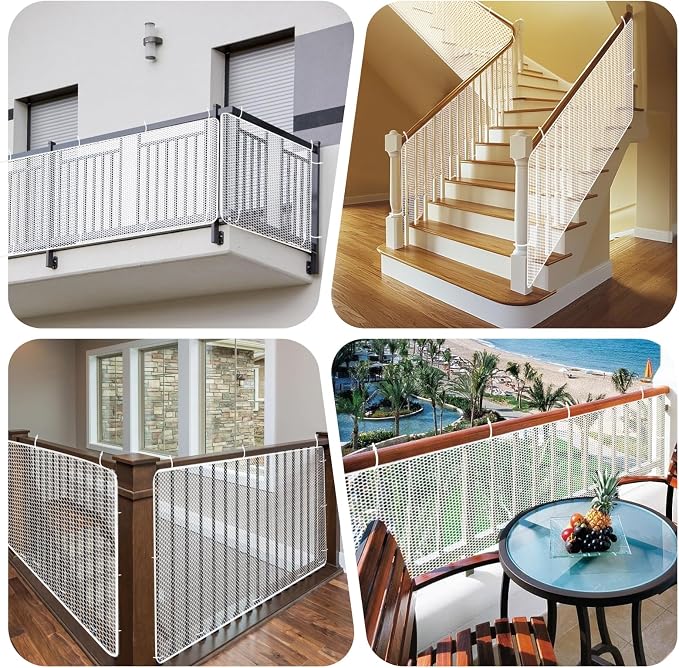 Cupount Banister Guard for Baby - 10ft x 3.3ft White Safety Mesh Netting for Pets and Kids - Stair Railing Cover for Home