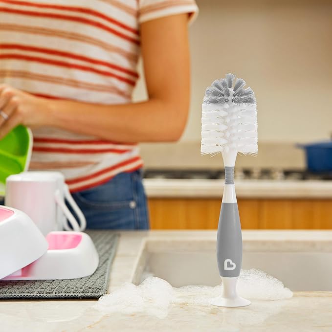Munchkin® Fold™ Baby Bottle Countertop Drying Rack, White & Bristle™ Bottle Brush, Grey