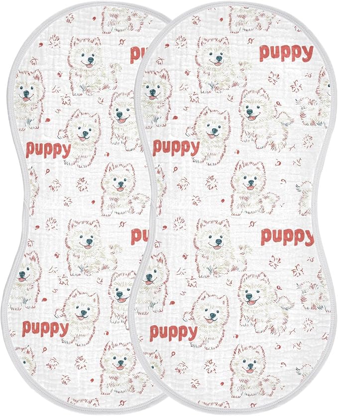 vvfelixl Cute Puppy Samoyed Burp Cloths for Baby Boy Girls Baby Washcloths Burp Rags 1 Pack