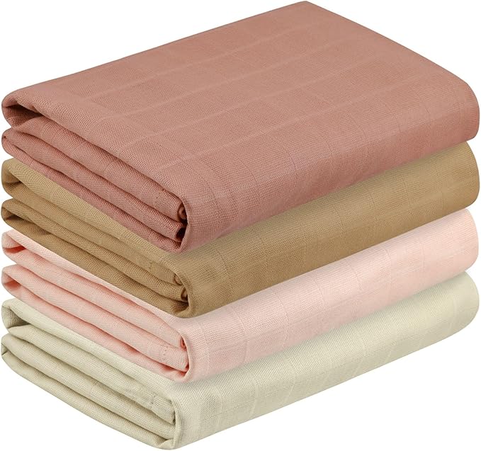 Featherhead??100% Cotton Muslin Swaddle Blankets for Baby Girl - Large 47?�x 47??- Pre-Washed, Soft, & Breathable - Newborn Essential & Perfect Baby Registry Gift (4 Pack - Pink Solids)