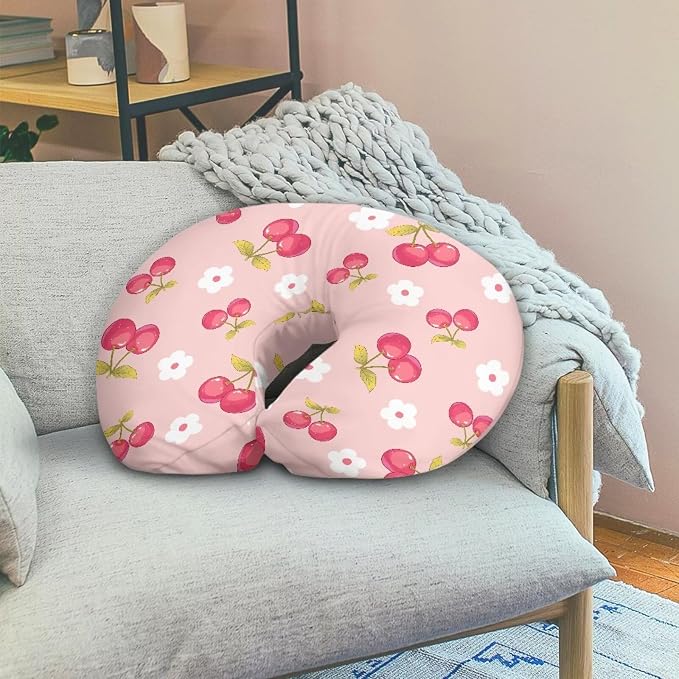 Pink Cherry and Floral Nursing Pillow Cover Slipcover for Breastfeeding Pillows, Soft and Stretchy Safely Breastfeeding Pillow Cover Easy to Clean