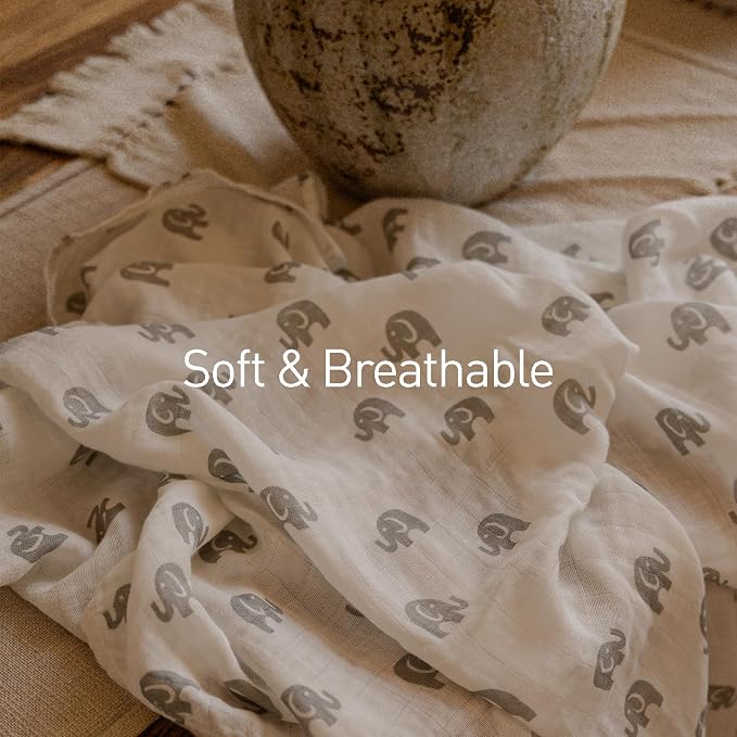 GLLQUEN BABY Muslin Swaddle Blankets 4-Pack Breathable Receiving Blankets (35" x 40") Soft Baby Blankets for Girls and Boys Newborn Essentials Muslin Burp Cloths Swaddle Wrap Baby Gift (Elephant)