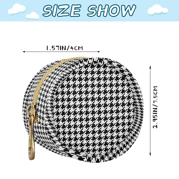 Black Houndstooth Print Pacifier Holder Case with Clip Portable Pacifier Storage Bag for Girls Boys