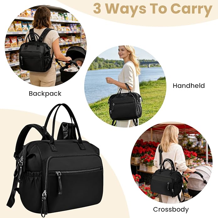 Large Diaper Bag Tote – Lightweigt Diaper Tote Bag With Large Capacity – Matching Changing Pad, Waterproof Design, Insulated Bottle Pockets, Padded Crossbody Shoulder Strap
