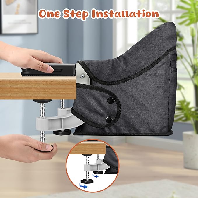 Hook On High Chair, Portable Foldable Clip On Baby Travel High Chair, Lightweight Feeding Seat with Storage Bag, BPA-Free Safety Harness for Home Restaurant (Black)