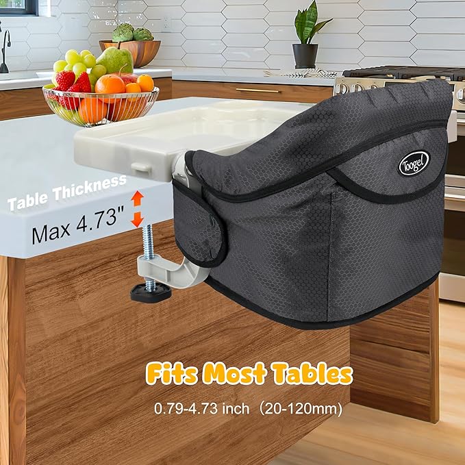 Hook On Chair with Removable Dining Tray, Portable Table High Chair, Folding Compact Baby Seat with Storage Bag for Indoor/Outdoor(Black)