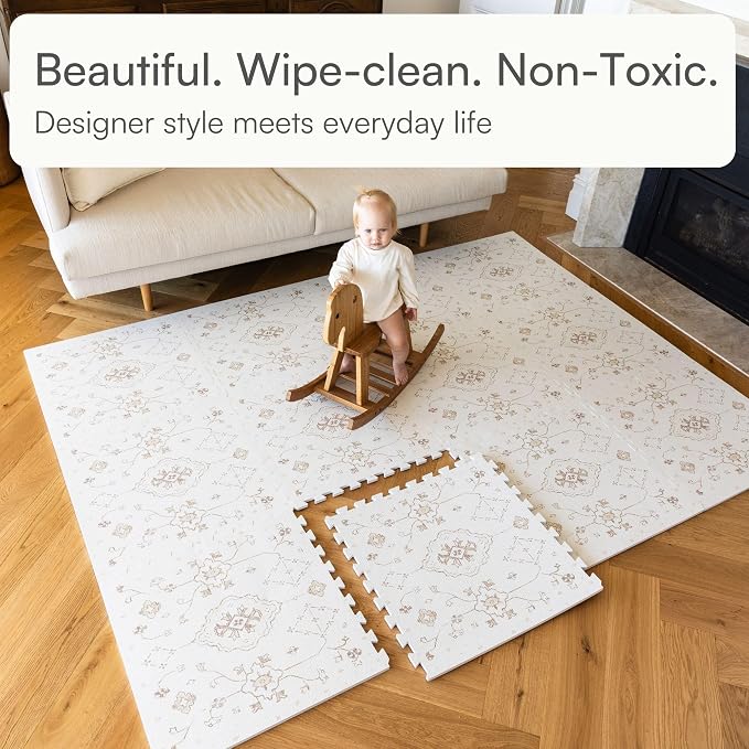 Lillefolk Baby Play Mat for Floor – 6x8ft Vintage Vanilla |PFAS Free Non Toxic Premium EVA Foam Tiles for Tummy Time, Crawling & Playpen – No Loose Edges Floor Mat for Babies & Toddlers (12 Tiles)