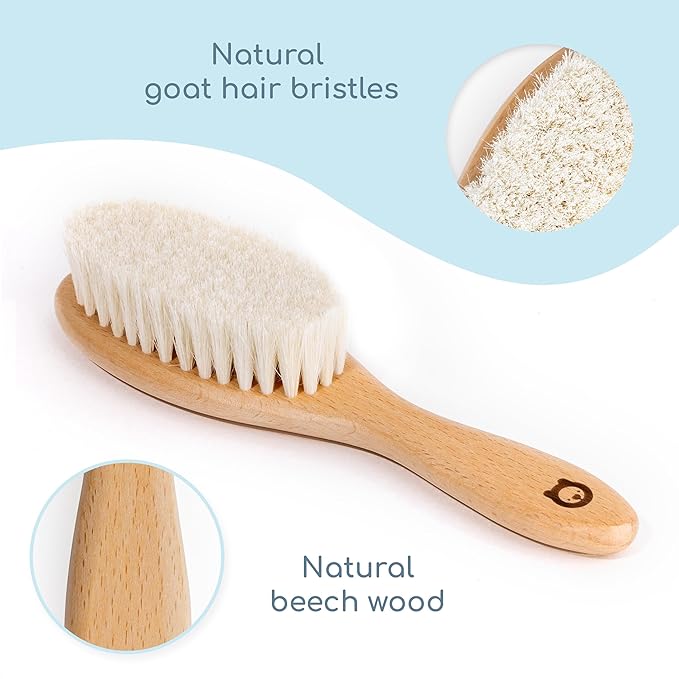 Wooden Hair Brush Set - Premium Baby Comb and Brush - Soft Natural Bristles - Organic Products - Perfect Registry Gift - Cradle Cap Brush for Newborns & Toddlers