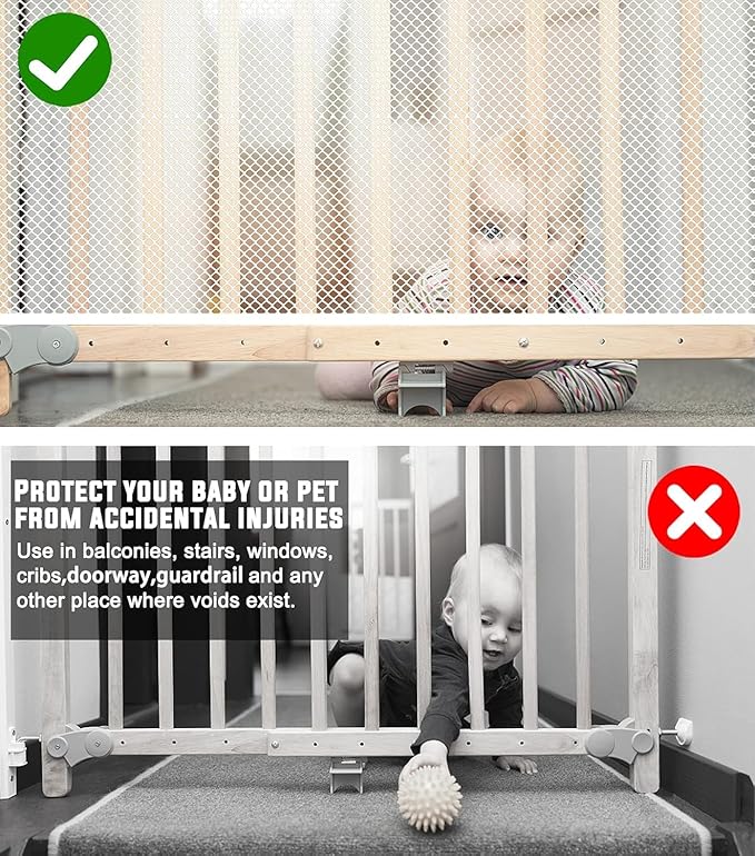 Baby Gate for Stairs, Banister Guard for Kids, Pets, Toys, 15ft L x 2.66 ft H, Mesh Netting Safety Net for Balcony Rail Stair, Stairway Net Baby Safety Products for Indoor & Outdoor (White)