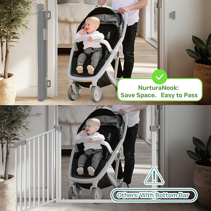 Retractable Baby Gate,Mesh Baby Gate or Mesh Dog Gate,34" Tall,Extends up to 55" Wide,Child Safety Gate for Doorways, Stairs, Hallways, Indoor or Outdoore (Gray, 55''Wide 34''Tall)