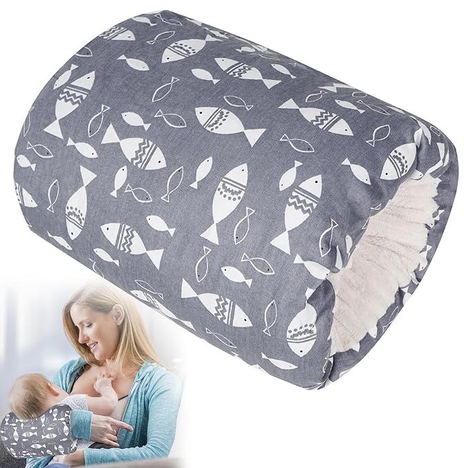 Baby Feeding Arm Pillow,Soft Cotton Bottle Nursing Arm Pillows for Newborn,Breastfeeding Pillows for More Support for Mom and Baby,Portable and Washable,Ergonomic Nursing Essentials(Grey Fish)