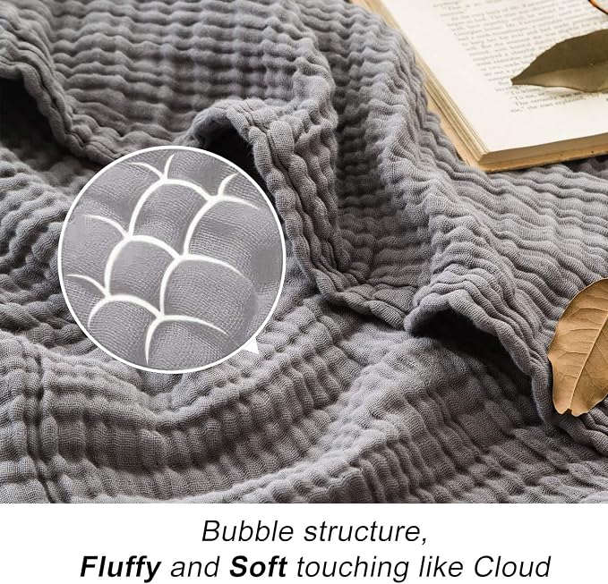 EMME Cotton Blanket Queen Size for Bed Soft Large Muslin Bed Blankets 90"*90" Lightweight Breathable Grey Blanket All Season Gauze Blanket, Grey
