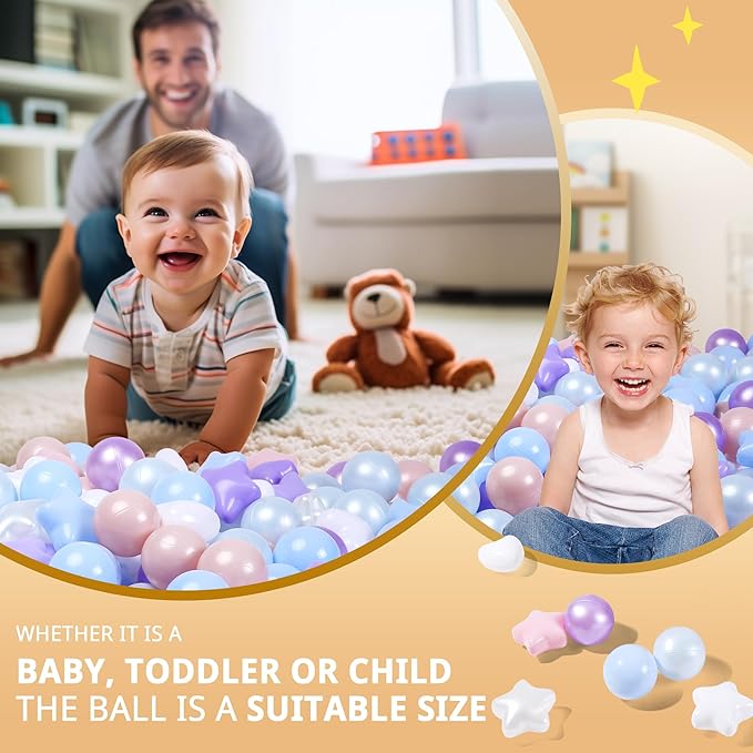 TRENDPLAY Ball Pit Balls Star and Heart Shapes for Toddlers - 50 100 200 500 Count Plastic Balls for Ball Pit Fun and Play