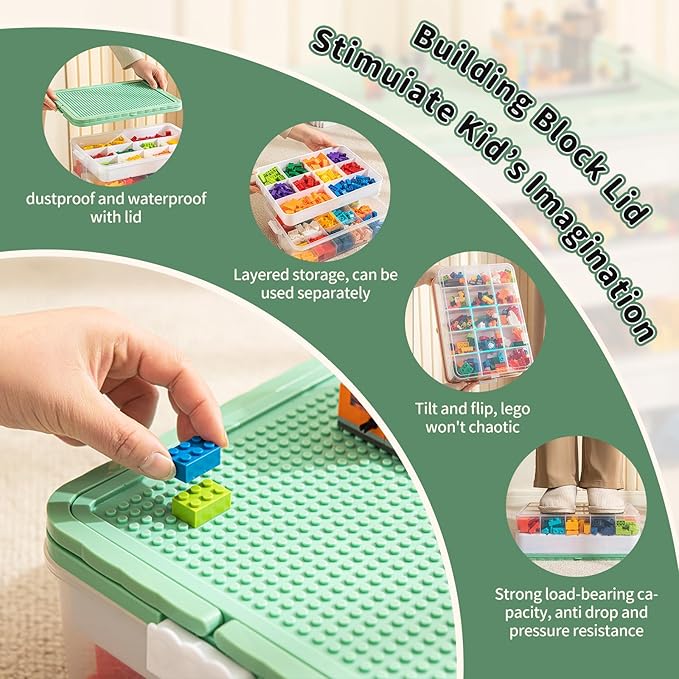 joyingbaby Toys Storage Organizer Bins for Lego Stackable Toys Organizer Lego Building Block Storage (Green, 3 layers)