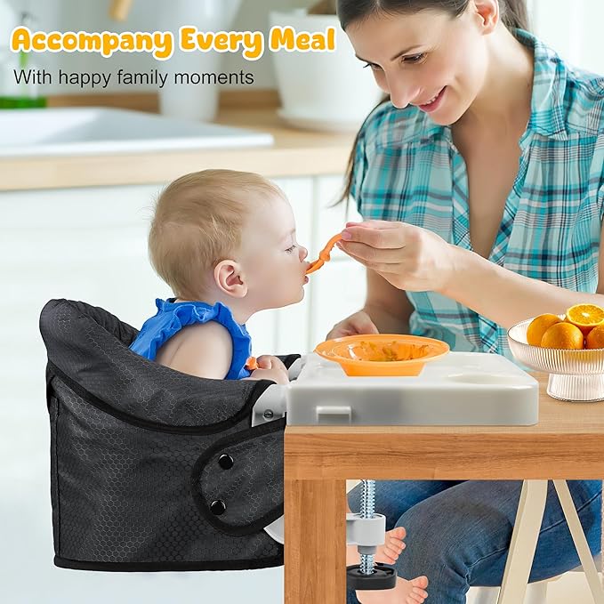 Hook On Chair with Removable Dining Tray, Portable Table High Chair, Folding Compact Baby Seat with Storage Bag for Indoor/Outdoor(Black)