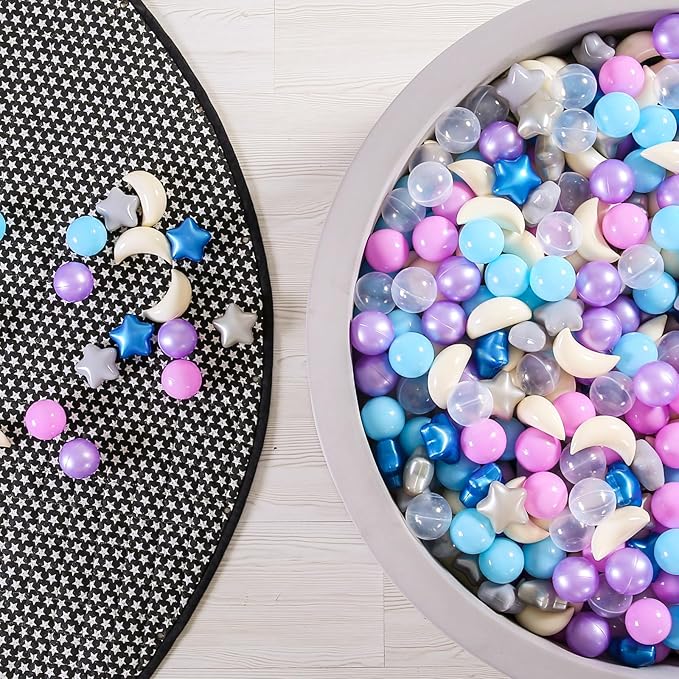 GOGOSO Ball Pit Balls Stars Moon Shapes Plastic Pitballs for Toddler Play Tent Baby Photo Props Kids Pool Water Toys Kiddie Pool Party Decor,Blue Purple,100pcs