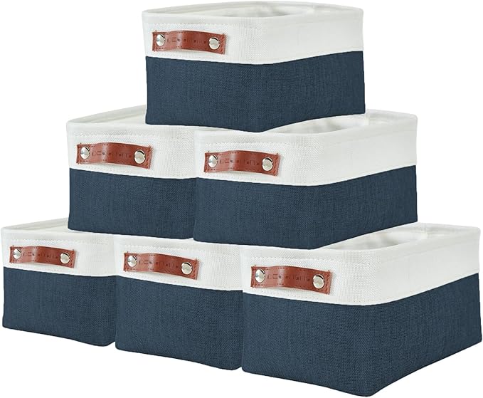 DECOMOMO Small Storage Basket, Closet Storage Bins, Baskets for Organizing Shelves (Navy Blue & White, Small - 6 Pack)